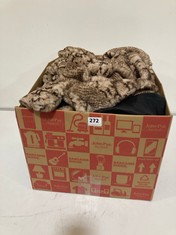 BOX OF ASSORTED WOMEN'S CLOTHING TO INCLUDE CENTIGRADE FAUX FUR MID LENGTH COAT IN ANIMAL PRINT SIZE MEDIUM