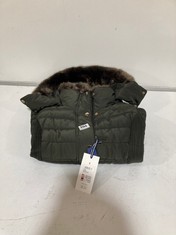 JOULES QUILTED GILET WITH FUR HOOD IN KHAKI SIZE 10