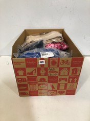 BOX OF ASSORTED ADULT CLOTHING TO INCLUDE EVERYDAY JONES SOFT BLOUSE IN ROYAL BLUE SIZE LARGE