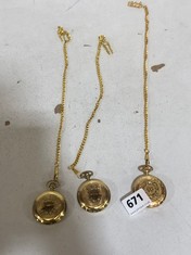 3 X VINTAGE GOLD MECHANICAL CHAIN POCKET WATCHES