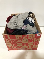 BOX OF ASSORTED ADULTS CLOTHING TO INCLUDE RIVER ISLAND WOMEN'S JEANS IN BLACK UK 10