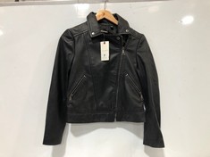 TED BAKER FITTED LEATHER BIKER JACKET IN BLACK SIZE 1 - RRP £325