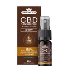 APPROX X30 NATURES AID CBD OIL 2.5% SPRAY, 250 MG CANNABIDIOL, NATURAL PEPPERMINT FLAVOUR, 10 ML.(18 + PROOF OF ID)