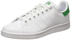 2 X PAIR ADIDAS STAN SMITH J GYMNASTICS SHOE, FTWR WHITE/FTWR WHITE/GREEN, 4 UK.