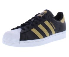 1 X PAIR ADIDAS SUPERSTAR SHOES MEN'S, BLACK, SIZE 8.5.