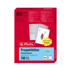 7 X HERLITZ A4 GRAINED WATER PROOF PUNCHED POCKET - CLEAR (100 PIECES).