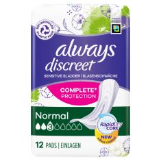 7X PACKS OF 4X12 ALWAYS DISCREET INCONTINENCE PADS NORMAL, 12 PADS.