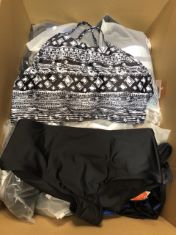 APPROX 30 X ASSORTED WOMEN’S SWIM WEAR ITEMS TO INCLUDE BLACK AND WHITE 2 PIECE SWIM SUIT .