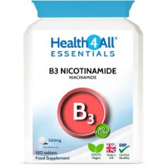 QTY OF ITEMS TO INLCUDE BOX OF ASSORTED HEALTH ITEMS TO INCLUDE HEALTH4ALL VITAMIN B3 NICOTINAMIDE (NIACINAMIDE) 500MG 180 TABLETS (V) VEGAN. NO-FLUSH NIACINAMIDE. MADE IN THE UK, MENOPACE TAB 90.