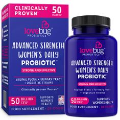 BOX OF LOVEBUG ADVANCED STRENGTH WOMEN’S PROBIOTIC | CLINICALLY STUDIED INGREDIENTS | MULTI-STRAIN 50 BILLION CFU | 30 CAPSULES.