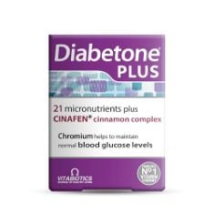 22 X DIABETONE PLUS WITH CINAFEN COMPLEX: CINNAMON, FENUGREEK AND CHROMIUM AND 21 MICRONUTRIENTS FOR IMPROVED BLOOD SUGAR LEVEL AND DIABETES MANAGEMENT, BY VITABIOTICS.