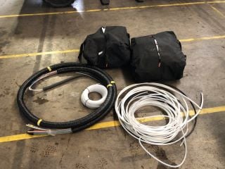 2X BAGS OF TARPAULIN TO INCLUDE INSULATED PLASTIC PIPING AND HOSING