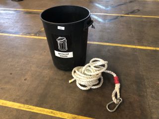 BLACK GENERAL WASTE BIN TO INCLUDE TOW ROPE WITH LATCH