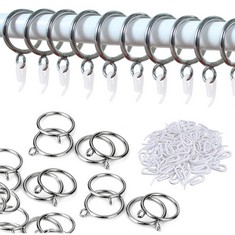 18 X KITNISH SILVER METAL CURTAIN RINGS AND WHITE PLASTIC HOOKS,1.4INCH/36MM INTERNAL DIAMETER SILVER CURTAIN RING METAL & WITH CURTAIN HOOKS, FOR DRAPERY, RODS AND SHOWER HANGING,  H50SET,  - TOTAL