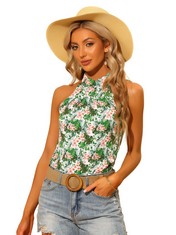 QUANTITY OF ADULT CLOTHES TO INCLUDE ALLEGRA K WOMEN'S HALTER NECK TANK CASUAL SLEEVELESS HAWAIIAN BEACH TROPICAL FLORAL TOP WHITE S: LOCATION - RACK A