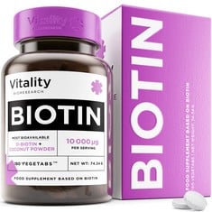 22 X BIOTIN COMPLEX 10,000MCG, BIOTIN HAIR GROWTH SUPPLEMENT W/COCONUT POWDER, BIOTIN VITAMINS FOR HAIR GROWTH & LOSS, NAILS AND SKIN - 180 BIOTIN HAIR GROWTH TABLETS FOR WOMEN AND MEN - TOTAL RRP £1