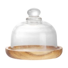 12 X CABILOCK WOODEN CHEESE DOME MINI CHEESE PLANT PLATTER WITH GLASS TOP AND WOODEN BASE RUSTIC DECORATIVE CHEESE MINI CAKE PLATTER AIR PLANT TERRARIUM - TOTAL RRP £160: LOCATION - RACK B