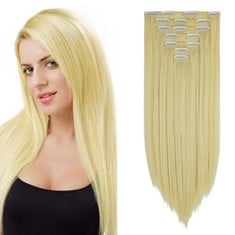 QUANTITY OF ASSORTED ITEMS TO INCLUDE ZAIQUN CLIP IN HAIR EXTENSIONS 7PCS 16 CLIPS 23 INCH STRAIGHT SYNTHETIC HAIRPIECE BLEACH BLONDE HAIR EXTENSION FULL HEAD CLIP IN ON DOUBLE WEFT HAIR EXTENSIONS: