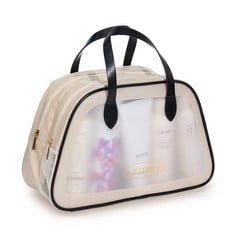 QUANTITY OF ASSORTED ITEMS TO INCLUDE LEIPPLE CLEAR TRAVEL TOILETRIES BAG,PORTABLE LARGE CLEAR PVC COSMETIC MAKEUP BAG,MULTIFUNCTIONAL WATERPROOF STORAGE BAG WITH 2 ZIPPERED SECTIONS FOR WOMEN GIRLS: