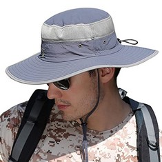 12 X SUN HAT WITH UV PROTECTION WIDE BRIM BOONIE HAT FOR HIKING FISHING SAFARI GIFT DARK GREY: LOCATION - RACK C