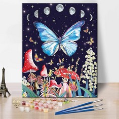 42 X TISHIRON BUTTERFLY PAINT BY NUMBERS MODERN PAINTING FOR ADULTS KIDS MOON MUSHROOM WALL DECOR WITH PAINT BRUSHES ACRYLIC PIGMENT FOR HOME LIVING ROOM BEDROOM OFFICE WALL DECOR 16"X20" - TOTAL RRP