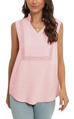 QUANTITY OF ADULT CLOTHES TO INCLUDE BEIGE WOMEN'S VESTS SUMMER SLEEVELESS V NECK BLOUSES SHIRTS ELEGANT CASUAL SWISS DOT CHIFFON TANK TOPS,BRIGHT PINK,XL RRP £259: LOCATION - RACK D