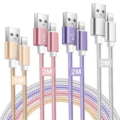 20 X IPHONE CHARGER CABLES 4 PACK 3M/2M/2M/1M LONG LIGHTNING CABLE , MFI CERTIFIED,  COLORED BRAIDED USB IPHONE CHARGING CABLE LEAD COMPATIBLE IPHONE 13 12 11 PRO XS MAX X 8 7 PLUS 6S 6 SE 5S IPAD MI