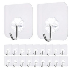 40 X HERUIO ADHESIVE HOOKS WALL HOOKS  20 PACK, , HEAVY DUTY 13.2LB MAX, , FOR HOME BATHROOM KITCHEN OFFICE CLOSET - TOTAL RRP £223: LOCATION - RACK D