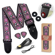 11 X ART TRIBUTE GUITAR STRAP PINK VINTAGE WOVEN W/FREE BONUS- 2 PICKS + STRAP LOCKS + STRAP BUTTON. BEST GIFT FOR BASS, ELECTRIC & ACOUSTIC GUITAR FOR GUITAR PLAYERS - TOTAL RRP £141: LOCATION - RAC