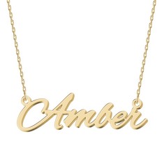 16 X MAGICBOX PERSONALIZED 18K GOLD NAME NECKLACE AMBER - CUSTOMIZABLE ENGRAVED STAINLESS STEEL PENDANT FOR WOMEN - UNIQUE GIFT FOR BIRTHDAYS, ANNIVERSARIES, GRADUATIONS, AND VALENTINE'S DAY - TOTAL