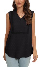 25 X BEIGAI WOMEN'S VESTS SUMMER SLEEVELESS V NECK BLOUSES SHIRTS ELEGANT CASUAL SWISS DOT CHIFFON TANK TOPS,BLACK,XXL - TOTAL RRP £208: LOCATION - RACK E