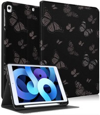 34 X PEGMODE FOR IPAD 9TH/8TH/7TH GENERATION CASE WOMEN GIRLS CUTE BUTTERFLY FOLIO COVER BLACK GIRLY AESTHETIC PRETTY DESIGN WITH PENCIL HOLDER SMART COVER FOR APPLE IPAD 9/8/7 GEN CASES A2602 A2270