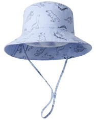 QUANTITY OF ADORABLE BABY BOYS SUN HAT ADJUSTABLE COTTON SUMMER BUCKET HAT LIGHT BLUE DINOSAUR 1-2 YEARS  MANUFACTURER SIZE 50,  - TOTAL RRP £382: LOCATION - RACK E