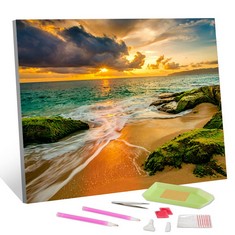 43 X DIY 5D DIAMOND ART SEA IN SUNRISE, BEACH FULL DRILL DIAMOND ARTS AND CRAFTS PAINTING PICTURES, EMBROIDERY CROSS STITCH CANVAS DIAMOND PAINTING KITS FOR KID AND ADULTS, 12X16 INCH HOME WALL DECOR