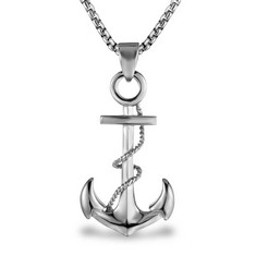 7 X BAHAMUT MENS NAUTICAL ANCHOR NECKLACE FOR MEN BOYS VINTAGE COOL NAVY ANCHOR PENDANT STAINLESS STEEL JEWELRY WITH ROPE LINK CHAIN GIFT FOR HE  SILVER ANCHOR,  - TOTAL RRP £109: LOCATION - RACK E