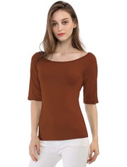 QUANTITY OF ADULT CLOTHES TO INCLUDE ALLEGRA K WOMEN'S ST. PATRICK'S DAY HALF SLEEVES SCOOP NECK FITTED LAYERING TOP SOFT T-SHIRT BROWN 8: LOCATION - RACK E