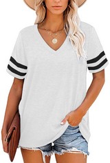 QUANTITY OF ADULT CLOTHES TO INCLUDE SMENG WOMEN'S TOPS V NECK 80S T SHIRTS WOMEN STRIPED SHORT SLEEVE CASUAL WOMENS SUMMER TOPS WHITE GYM TOP WHITE SIZE M UK10-12,  RRP £347: LOCATION - RACK F