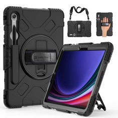 13 X CASE FOR SAMSUNG GALAXY TAB S9: GROLEOA MILITARY GRADE SHOCKPROOF SILICONE CASE FOR GALAXY TAB S9 11 INCH 2023  SM-X710N/SM-X716B/SM-X718U,  WITH S PEN HOLDER-KICKSTAND-HAND/SHOULDER STRAP-BLACK