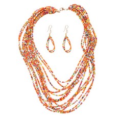 30 X HOLIBANNA ORANGE SEED BEAD NECKLACE MULTI LAYER LONG CHAIN NECKLACE CHUNKY BIB STATEMENT NECKLACE DANGLE EARRINGS BOHEMIAN JEWELRY SET FOR WOMEN - TOTAL RRP £200: LOCATION - RACK F