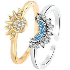 QUANTITY OF ASSORTED ITEMS TO INCLUDE EHIHAS CELESTIAL SUN AND MOON RING SET, SPARKLING SUN MOON RING, FRIENDSHIP PROMISE MATCHING RINGS, ANNIVERSARY BIRTHDAY GIFTS FOR WOMEN RRP £250: LOCATION - RAC