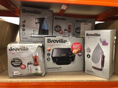 QUANTITY OF ITEMS TO INCLUDE BREVILLE SUPERSTEAM STEAM IRON | 2400W | CERAMIC SOLEPLATE | 180G STEAM SHOT | 300ML WATER TANK | RED AND SILVER [VIN 412]: LOCATION - SIDE RACK