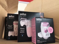 QUANTITY OF ITEMS TO INCLUDE BRAUN SILK-ÉPIL 5 EPILATOR FOR WOMEN FOR HAIR REMOVAL, 3 IN 1, INCLUDES SHAVER & TRIMMER HEAD, CORDLESS, GENTLE HAIR REMOVAL SETTING, WET & DRY, 100% WATERPROOF, 2 PIN BA