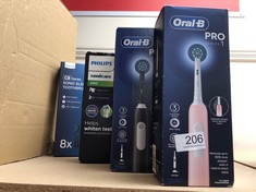 QUANTITY OF ITEMS TO INCLUDE ORAL-B PRO 1 ELECTRIC TOOTHBRUSH FOR ADULTS WITH 3D CLEANING, 1 TOOTHBRUSH HEAD, GUM PRESSURE CONTROL, 2 PIN UK PLUG, PINK: LOCATION - SIDE RACK