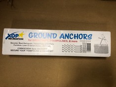 QUANTITY OF HOME ITEMS TO INCLUDE XDP RECREATION 70113 SWING SET, TRAMPOLINE, & PATIO FURNITURE METAL GROUND ANCHOR KIT HARDWARE,BRONZE: LOCATION - SIDE RACK