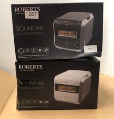 2 X ROBERTS SOUND 48 DAB/DAB+/FM STEREO CLOCK RADIO WITH CD, BLUETOOTH, USB PLAYBACK/CHARGING - WHITE: LOCATION - B RACK