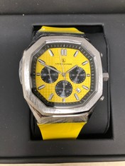 MENS LOUIS LACOMBE CHRONOGRAPH WATCH - 3 SUB DIALS - YELLOW RUBBER STRAP: LOCATION - A RACK