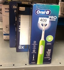 QUANTITY OF ITEMS TO INCLUDE ORAL-B PRO JUNIOR KIDS ELECTRIC TOOTHBRUSH, 1 TOOTHBRUSH HEAD, 3 MODES WITH KID-FRIENDLY SENSITIVE MODE, FOR AGES 6+, 2 PIN UK PLUG, GREEN: LOCATION - E RACK