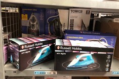 QUANTITY OF ITEMS TO INCLUDE RUSSELL HOBBS MY IRON STEAM IRON, CERAMIC SOLEPLATE, 260ML WATER TANK, 120G STEAM SHOT, 28G CONTINUOUS STEAM, SELF-CLEAN FUNCTION, 2M CORD, VERTICAL AND VARIABLE STEAM, 1