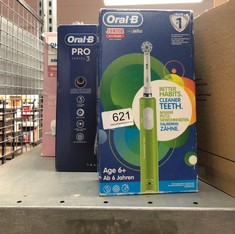 QUANTITY OF ITEMS TO INCLUDE ORAL-B JUNIOR, RECHARGEABLE ELECTRIC TOOTHBRUSH, SOFT FOR TRAVEL, HANDLE AND BRUSH HEAD, CHILDREN FROM 6 YEARS, GENTLE BRUSHING, GREEN: LOCATION - H RACK