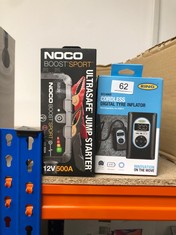 NOCO BOOST SPORT ULTRA SAFE JUMP STARTER & RING AUTOMOTIVE RTC4000 CORDLESS TYRE INFLATOR AIR COMPRESSOR CAR PUMP. RECHARGEABLE, AUTO STOP, LED LIGHT, DIGITAL SCREEN, MEMORY FUNCTION, CASE AND ADAPTO